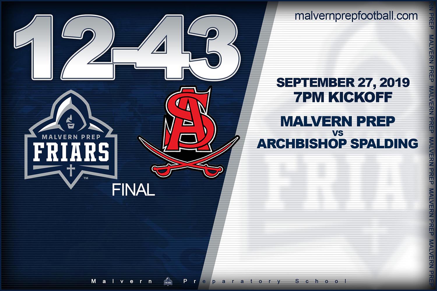 Malvern Prep 12 Archbishop Spalding 43 Final!